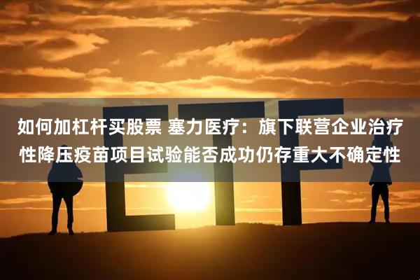 如何加杠杆买股票 塞力医疗：旗下联营企业治疗性降压疫苗项目试验能否成功仍存重大不确定性